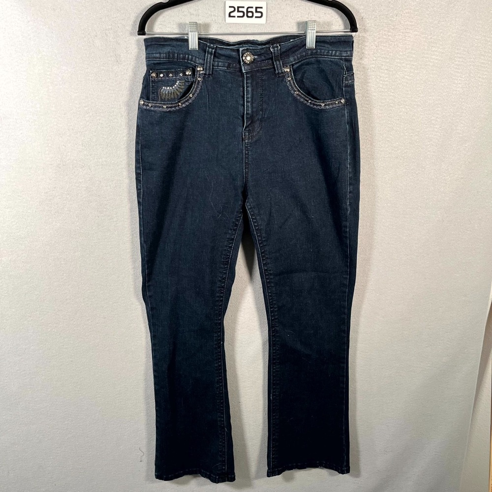 Sexy Couture Jeans Womens 11 Blue Denim Cotton Dark Wash Rhinestone Bootcut Leg